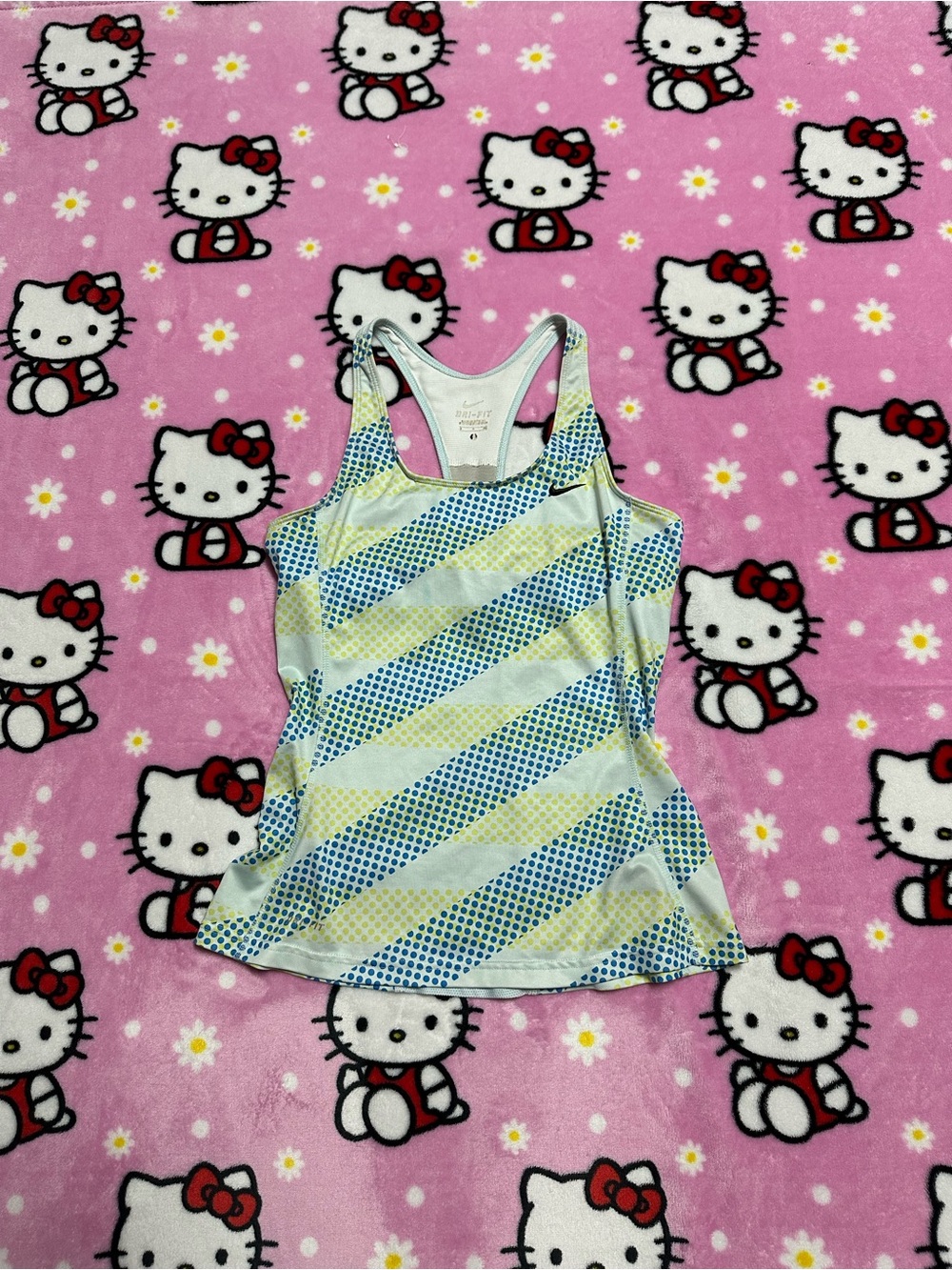Nike Racerback Polka Dots Tank Top in Light Blue and Pale Yellow